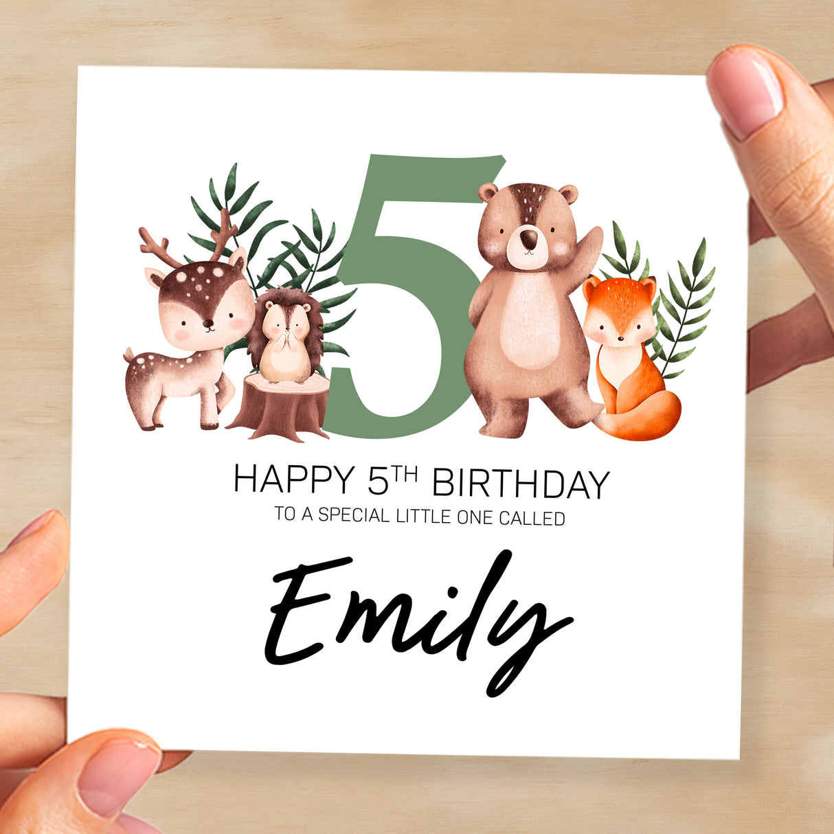 Personalised 5th Birthday Children's Card Woodland Themed Fifth Birthday Card For Boy or Girl Five Years Custom Card