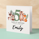 Personalised 5th Birthday Children's Card Woodland Themed Fifth Birthday Card For Boy or Girl Five Years Custom Card