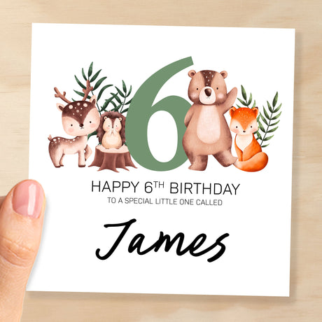 Personalised 6th Birthday Children's Card Woodland Themed Sixth Birthday Card For Boy or Girl Six Years Custom Card