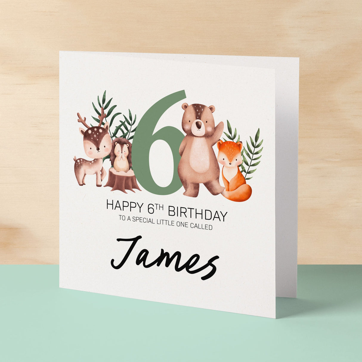 Personalised 6th Birthday Children's Card Woodland Themed Sixth Birthday Card For Boy or Girl Six Years Custom Card