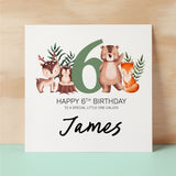 Personalised 6th Birthday Children's Card Woodland Themed Sixth Birthday Card For Boy or Girl Six Years Custom Card