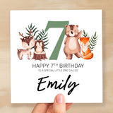 Personalised 7th Birthday Children's Card Woodland Themed Seventh Birthday Card For Boy or Girl Seven Years Custom Card