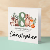 Personalised 8th Birthday Children's Card Woodland Themed Eighth Birthday Card For Boy or Girl Eight Years Custom Card