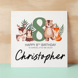 Personalised 8th Birthday Children's Card Woodland Themed Eighth Birthday Card For Boy or Girl Eight Years Custom Card