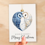 Christmas Card For Husband Owls Bauble Love Heart Illustration Romantic Christmas Card For Husband