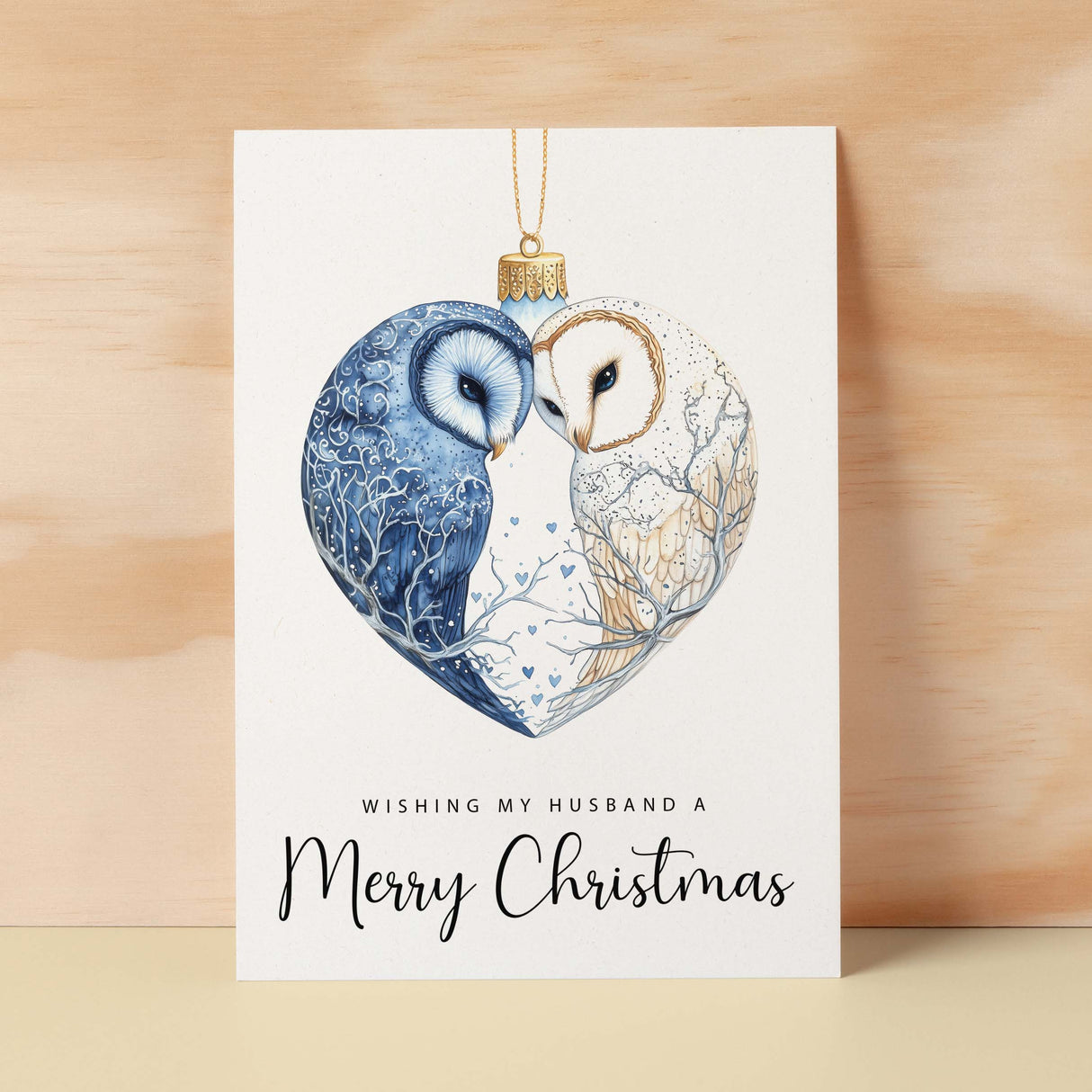 Christmas Card For Husband Owls Bauble Love Heart Illustration Romantic Christmas Card For Husband