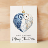 Christmas Card For Husband Owls Bauble Love Heart Illustration Romantic Christmas Card For Husband