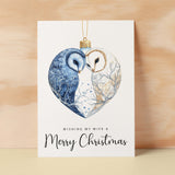 Christmas Card For Wife Owls Bauble Love Heart Illustration Romantic Christmas Card For Wife