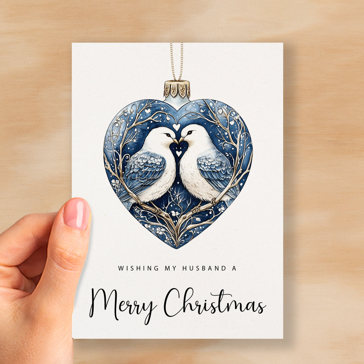 Christmas Card For Husband Turtle Dove Bauble Love Heart Illustration Romantic Christmas Card For Husband