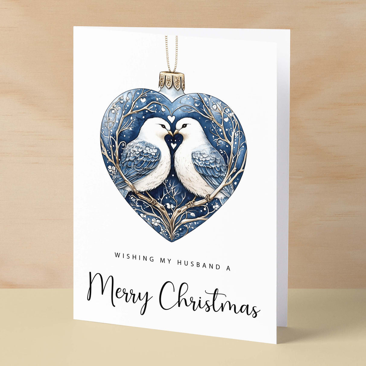 Christmas Card For Husband Turtle Dove Bauble Love Heart Illustration Romantic Christmas Card For Husband