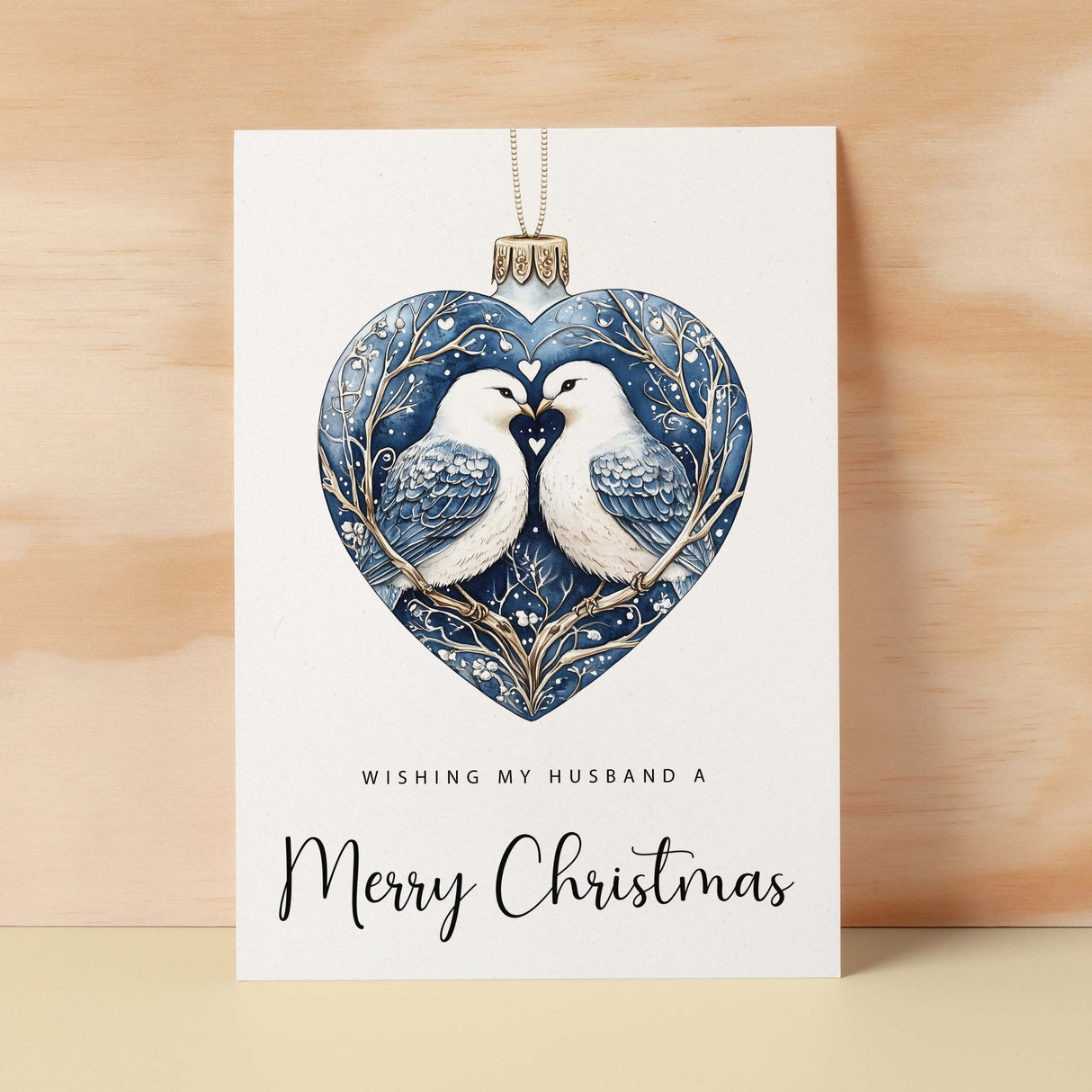 Christmas Card For Husband Turtle Dove Bauble Love Heart Illustration Romantic Christmas Card For Husband