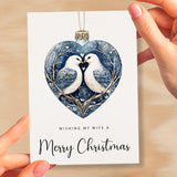 Christmas Card For Wife Turtle Dove Bauble Love Heart Illustration Romantic Christmas Card For Wife