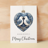 Christmas Card For Wife Turtle Dove Bauble Love Heart Illustration Romantic Christmas Card For Wife