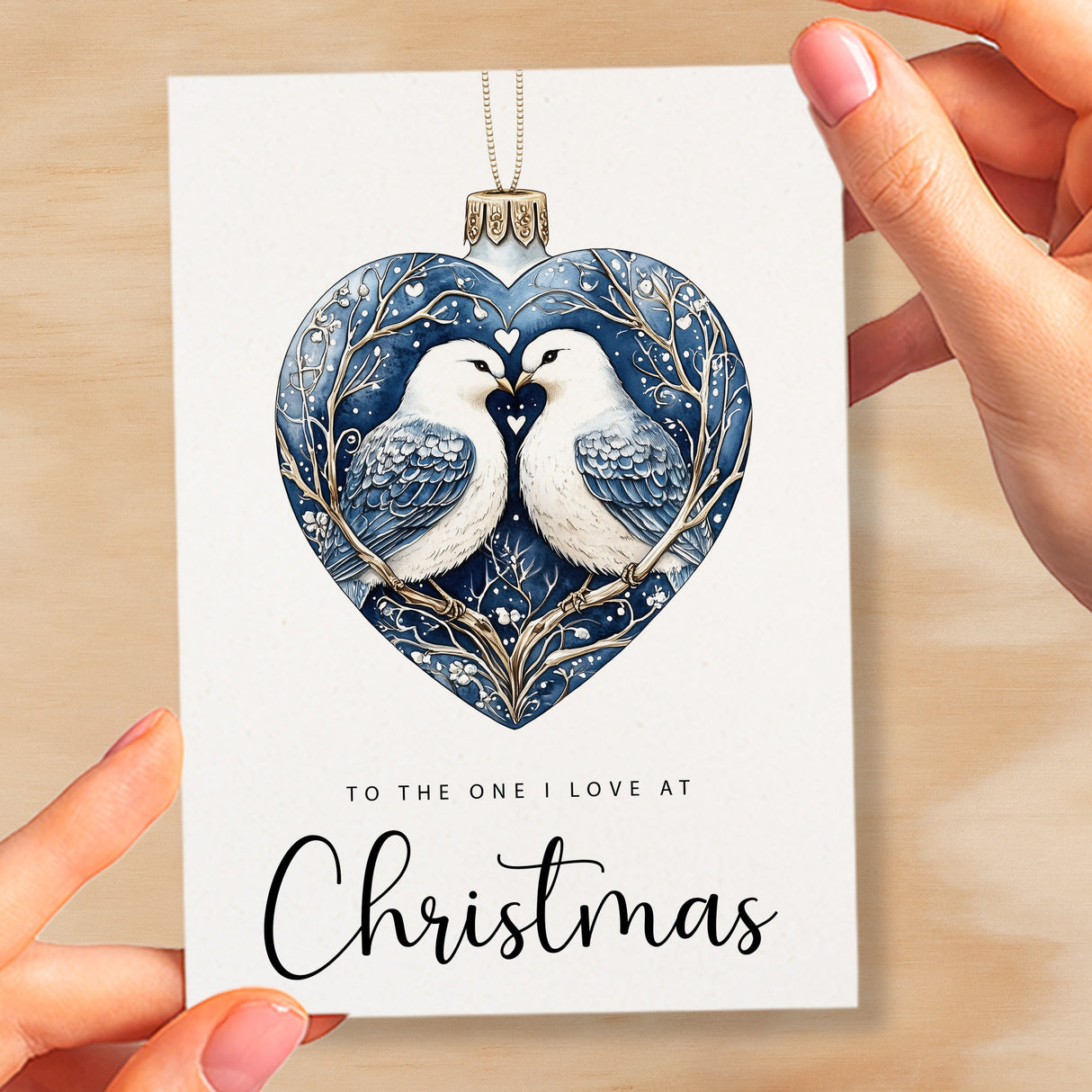 Christmas Card For Loved One Turtle Dove Bauble Love Heart Illustration Romantic Christmas Card For The One I Love