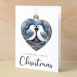 Christmas Card For Loved One Turtle Dove Bauble Love Heart Illustration Romantic Christmas Card For The One I Love