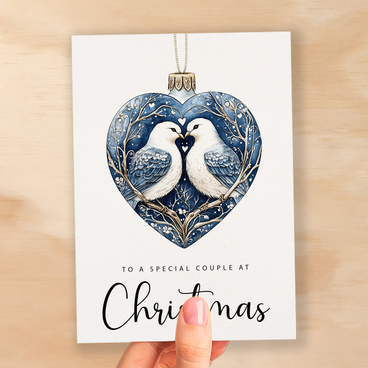 Christmas Card For Couple Turtle Dove Bauble Love Heart Illustration Romantic Christmas Card For Special Couple