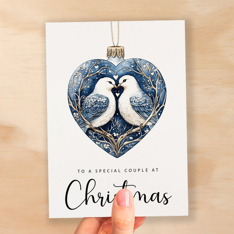 Christmas Card For Couple Turtle Dove Bauble Love Heart Illustration Romantic Christmas Card For Special Couple