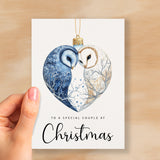 Christmas Card For Couple Owls Bauble Love Heart Illustration Romantic Christmas Card For Special Couple