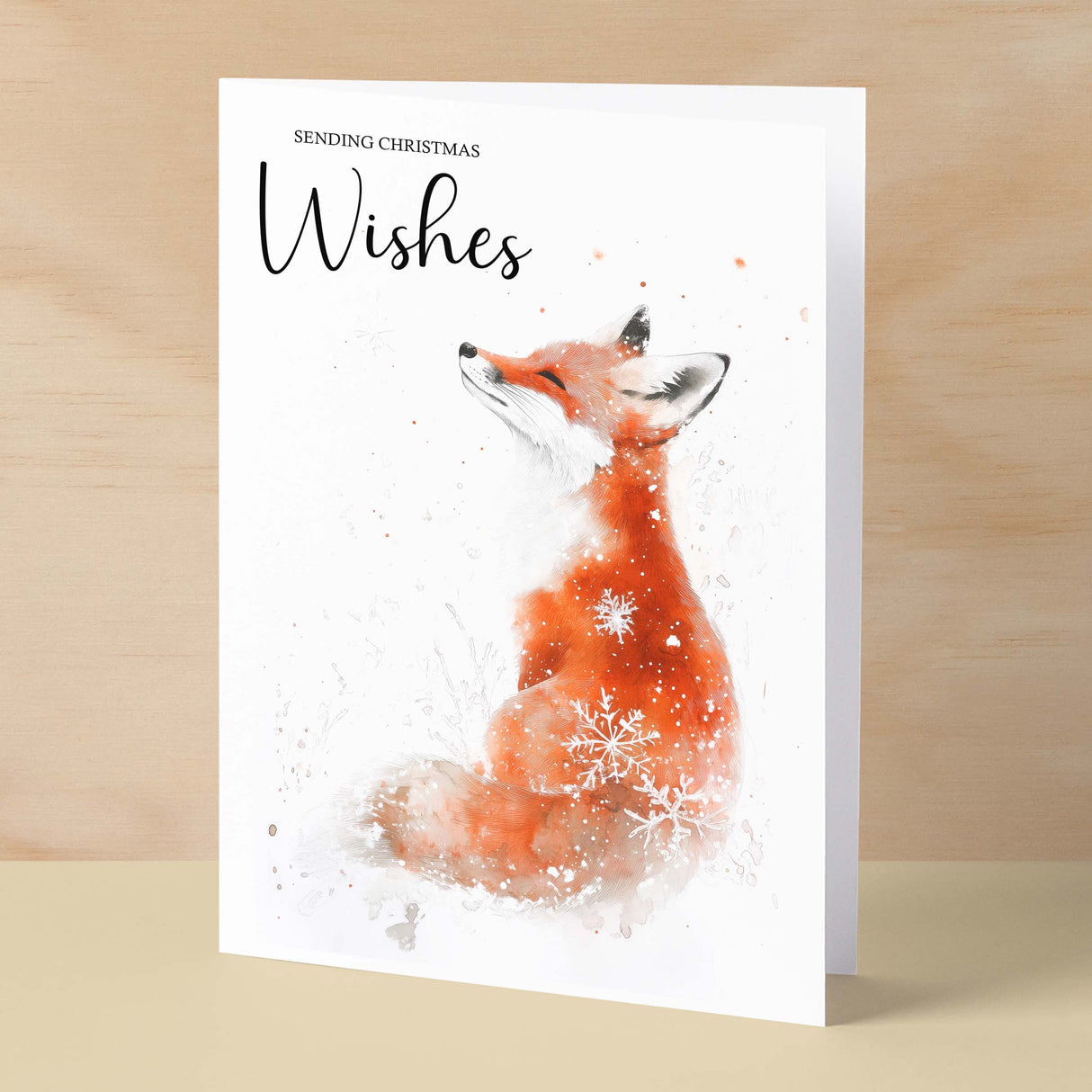 Elegant Christmas Card Featuring a Watercolour Fox Illustration Christmas Wishes Fox Christmas Card