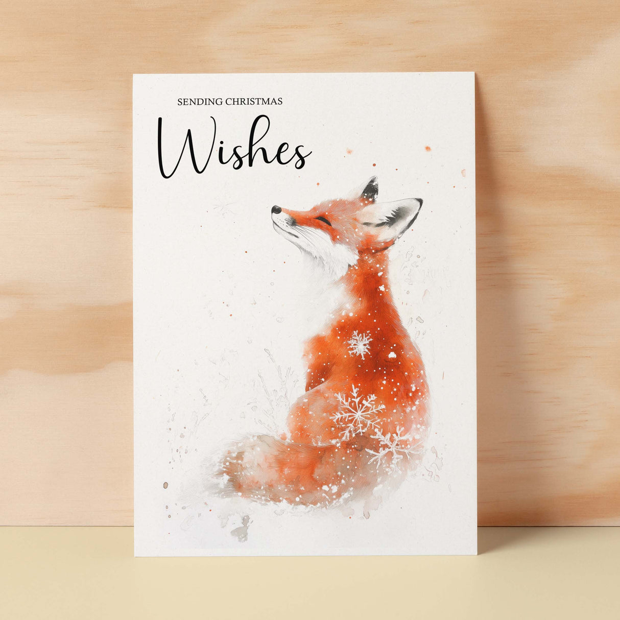 Elegant Christmas Card Featuring a Watercolour Fox Illustration Christmas Wishes Fox Christmas Card