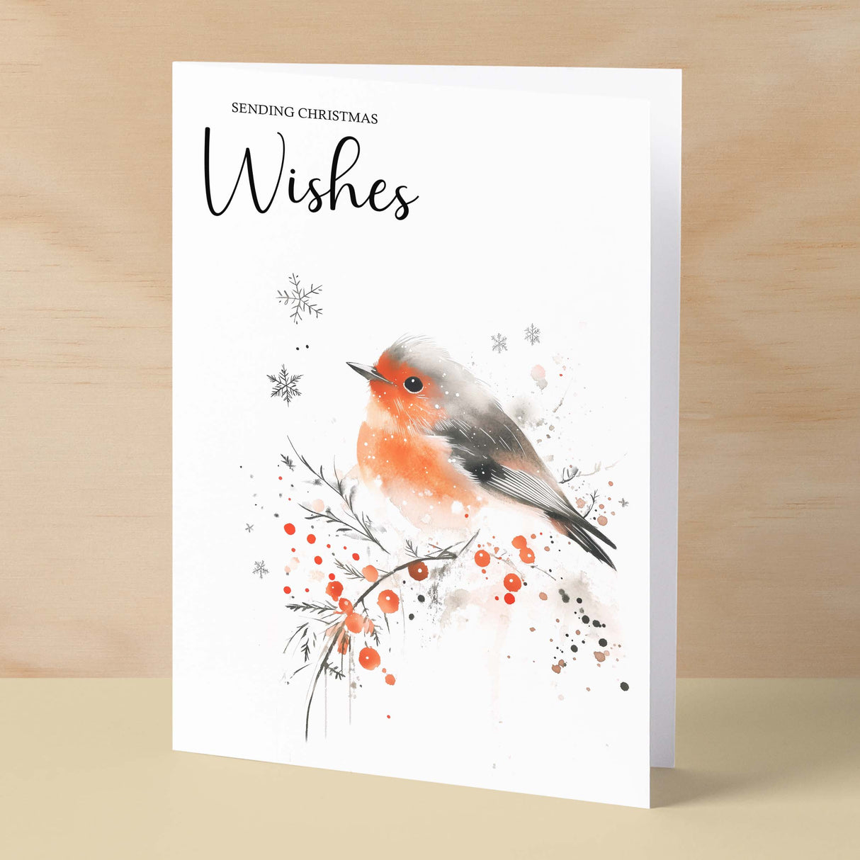 Elegant Christmas Card Featuring a Watercolour Robin Illustration Christmas Wishes Robin Christmas Card