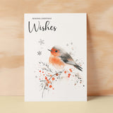 Elegant Christmas Card Featuring a Watercolour Robin Illustration Christmas Wishes Robin Christmas Card