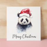 Fun Christmas Card of a Panda Wearing A Santa Hat Whimsical Watercolour Christmas Card For Animal Lover For Him or Her