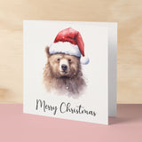 Fun Christmas Card of a Bear Wearing A Santa Hat Whimsical Watercolour Christmas Card For Animal Lover For Him or Her