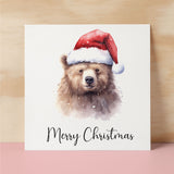 Fun Christmas Card of a Bear Wearing A Santa Hat Whimsical Watercolour Christmas Card For Animal Lover For Him or Her