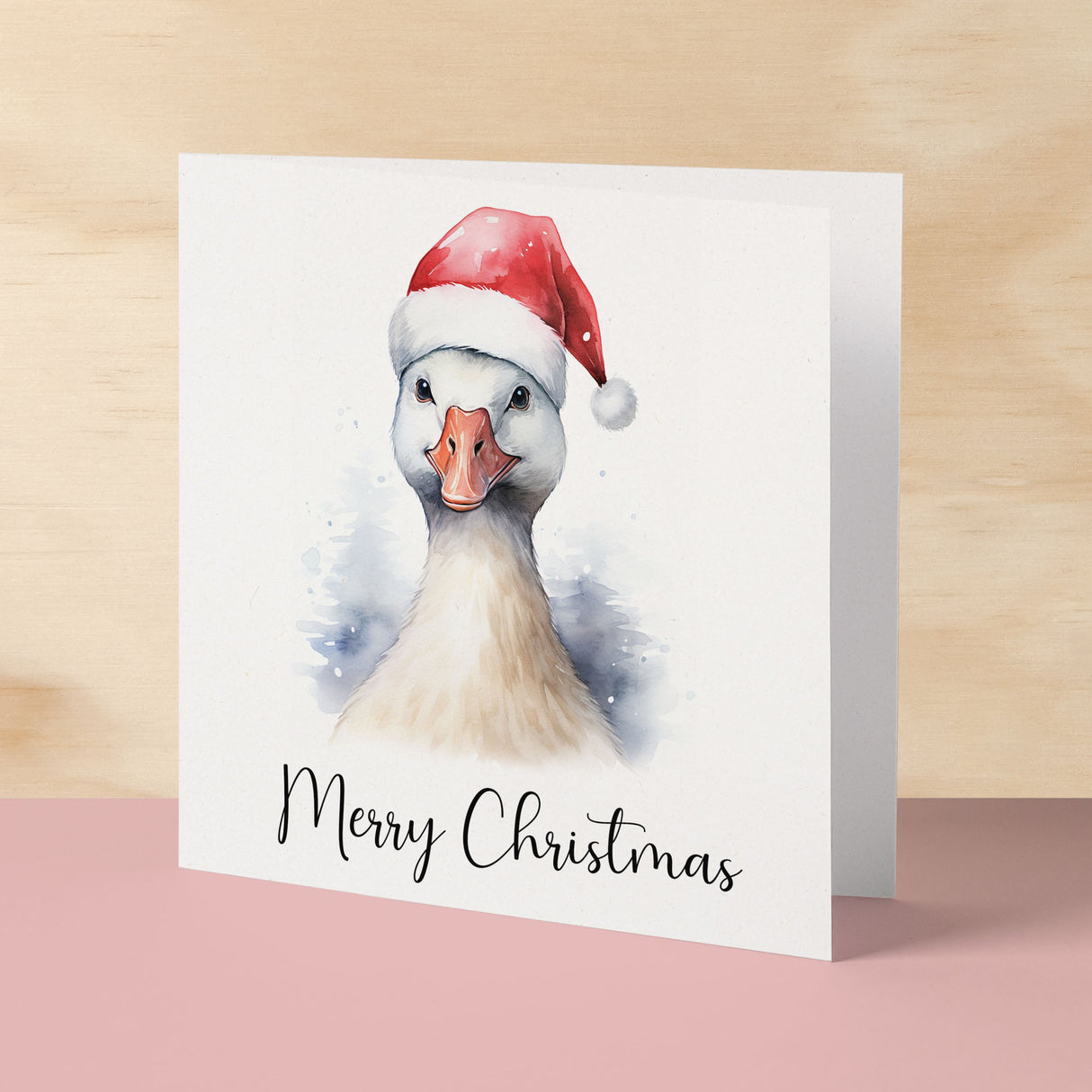 Fun Christmas Card of a Goose Wearing A Santa Hat Whimsical Watercolour Christmas Card For Animal Lover For Him or Her