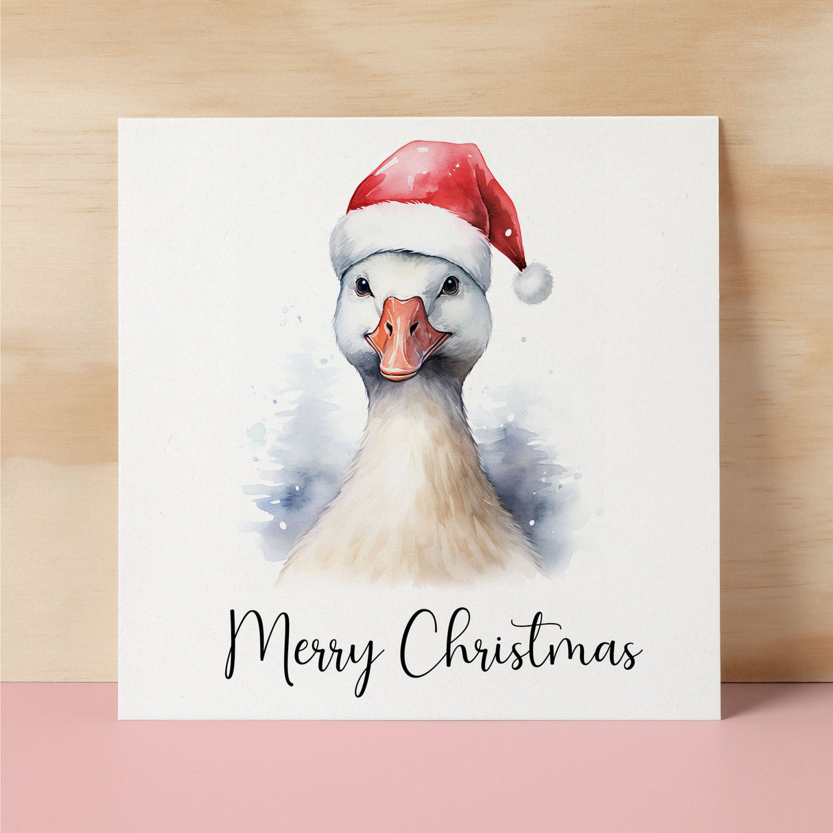 Fun Christmas Card of a Goose Wearing A Santa Hat Whimsical Watercolour Christmas Card For Animal Lover For Him or Her