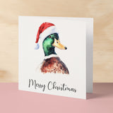 Fun Christmas Card of a Duck Wearing A Santa Hat Whimsical Watercolour Christmas Card For Animal Lover For Him or Her