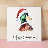 Fun Christmas Card of a Duck Wearing A Santa Hat Whimsical Watercolour Christmas Card For Animal Lover For Him or Her