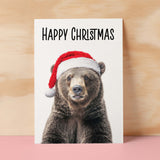 Fun Christmas Card of a Bear Wearing A Santa Hat Whimsical Christmas Card For Animal Lover For Him or Her