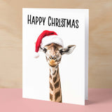 Fun Christmas Card of a Giraffe Wearing A Santa Hat Whimsical Christmas Card For Animal Lover For Him or Her