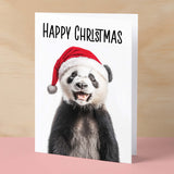 Fun Christmas Card of a Panda Wearing A Santa Hat Whimsical Christmas Card For Animal Lover For Him or Her