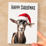 Fun Christmas Card of a Goat Wearing A Santa Hat Whimsical Christmas Card For Animal Lover For Him or Her