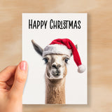 Fun Christmas Card of a Llama Wearing A Santa Hat Whimsical Christmas Card For Animal Lover For Him or Her