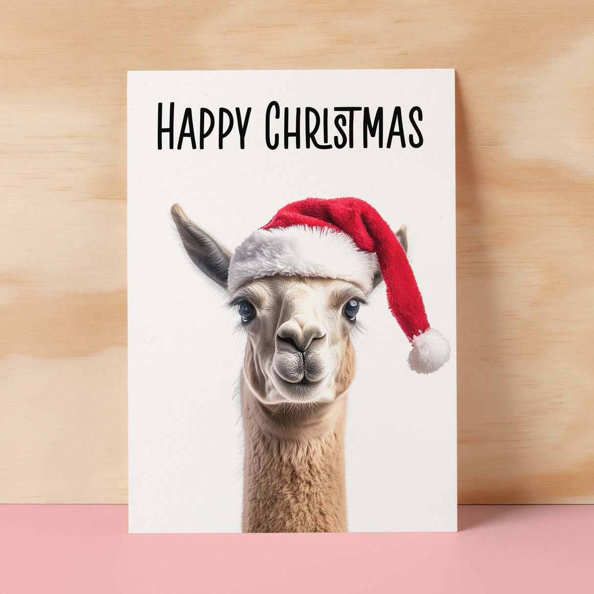 Fun Christmas Card of a Llama Wearing A Santa Hat Whimsical Christmas Card For Animal Lover For Him or Her