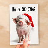 Fun Christmas Card of a Pig Wearing A Santa Hat Whimsical Christmas Card For Animal Lover For Him or Her