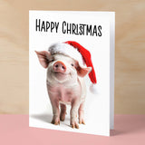 Fun Christmas Card of a Pig Wearing A Santa Hat Whimsical Christmas Card For Animal Lover For Him or Her