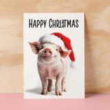 Fun Christmas Card of a Pig Wearing A Santa Hat Whimsical Christmas Card For Animal Lover For Him or Her