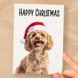 Fun Christmas Card of a Cockerpoo Dog Wearing A Santa Hat Whimsical Christmas Card For Animal Lover For Him or Her