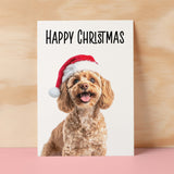 Fun Christmas Card of a Cockerpoo Dog Wearing A Santa Hat Whimsical Christmas Card For Animal Lover For Him or Her