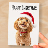 Fun Christmas Card of a Cavapoo Dog Wearing A Santa Hat Whimsical Christmas Card For Animal Lover For Him or Her