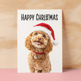 Fun Christmas Card of a Cavapoo Dog Wearing A Santa Hat Whimsical Christmas Card For Animal Lover For Him or Her