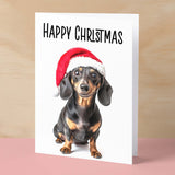 Fun Christmas Card of a Dachshund Dog Wearing A Santa Hat Whimsical Christmas Card For Animal Lover For Him or Her