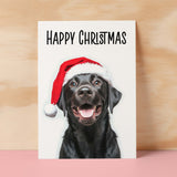 Fun Christmas Card of a Black Labrador Dog Wearing A Santa Hat Whimsical Christmas Card For Animal Lover For Him or Her