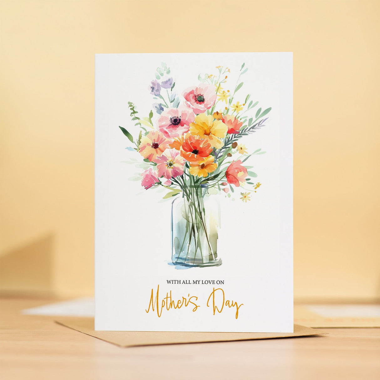 Mother's Day Card For Mum Happy Mother's Day Mothers Day card Mothering Sunday Floral Pink and Yellow Flowers Mom Mommy Mum Mummy