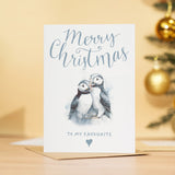 Christmas Card For Her Card For Him Xmas Card For Girlfriend or Boyfriend Christmas Card for Wife Christ Card For Husband Cute Puffins